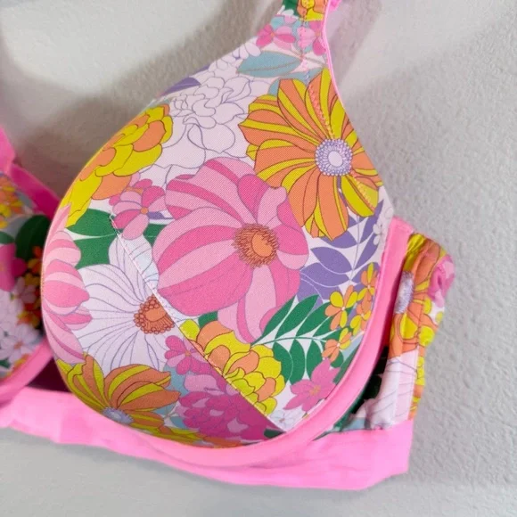 Lane Bryant Cacique Boost Balconette Bra 42DDD White Pink Floral Underwired - Picture 5 of 14